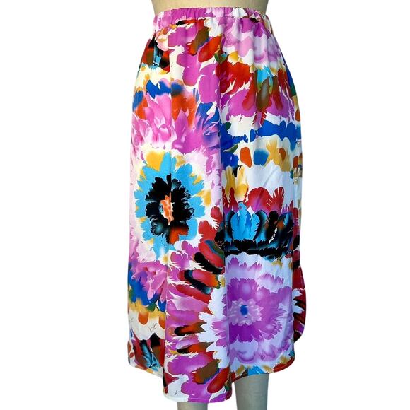 Womens Skirt Size Medium Floral Midi Side Slit Spring Summer Tropical Packable - Picture 1 of 7